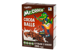 Завтраки сухие глазированные сахарной глазурью Шарики с какао Mr. Croco к/у 200г