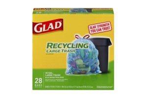 Glad Recycling Drawstring Large Trash Bags, Blue, 30 Gallon, 28 Count