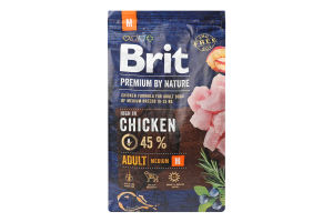 Корм сухой полноценный для взрослых собак средних пород Chicken Premium by Nature Brit м/у 3кг