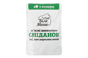 Корм консервированный полнорационный для взрослых котов кусочки в соусе с птицей Завтрак Біле Меню д/п 100г