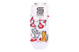 Шкарпетки жіночі Premier socks занижені з мал. Закохані котики р.23-25 арт.8447