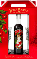 Набір Лікер 0.5л 17.5% та два келихи 150мл П'яна Вишня к/у 3шт