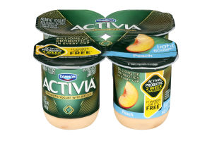 Dannon Activia Nonfat Light Probiotic Yogurt with Bifidus Peach - 4 PK