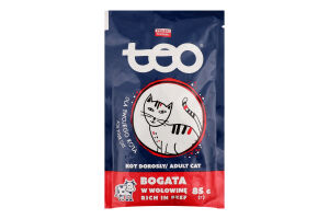 Корм влажный полнорационный для взрослых кошек в соусе с говядиной Тео м/у 85г