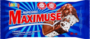 Мороженое 12% с комбинированным составом сырья с печеньем в кондитерской глазури с арахисом Maximuse Laska м/у 90г