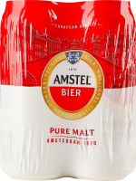 Пиво 4х500мл 5% світле фільтроване пастеризоване Amstel м/у