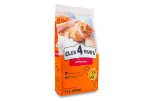 Корм сухой полнорационный для взрослых котов С телятиной Premium Club 4 Paws м/у 2кг