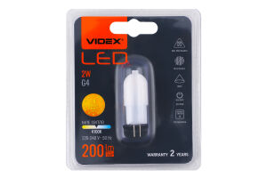 ЛАМПА LED VIDEX G4Е 2W 180LM 4100K 220V