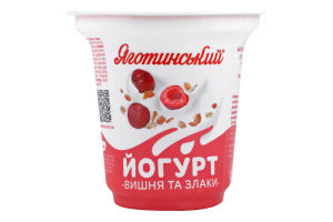 Йогурт 2.1% з фруктовим наповнювачем Вишня та злаки Яготинський ст 260г
