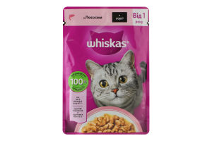 Корм консервований повнораціонний для дорослих котів З лососем в соусі Whiskas д/п 85г