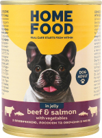 Корм д/дорослих собак з яловичиною лососем та овочами в желе 360г ж/б Home Food