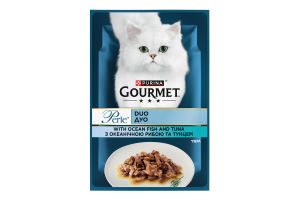 Корм консервированный для взрослых котов мини филе в подливе с океанической рыбой и тунцом Perle duo Gourmet д/п 85г
