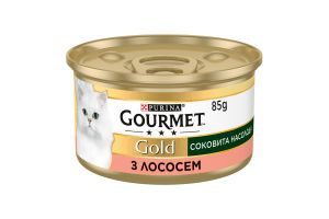 Корм консервированный полнорационный для взрослых котов с лососем Сочное наслаждение Gold Gourmet ж/б 85г