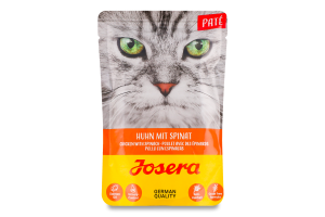 Корм влажный полнорационный для взрослых котов Курица со шпинатом Паштет Josera д/п 85г