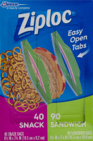 Ziploc Easy Open Tabs Bags Variety Pack - 130 CT