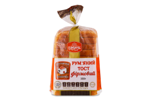 Хлеб половинка в нарезке из пшеничной муки тостовый формовой Фирменный Румяный тост Рум'янець м/у 350г