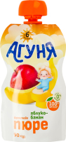 Пюре фруктовое для детей от 6мес гомогенизированное стерилизованное Яблоко-банан Агуня д/п 90г
