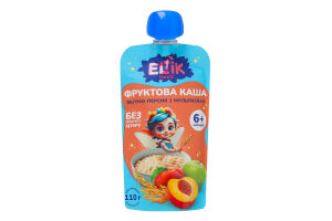 Каша фруктовая для детей от 6мес гомогенизированная стерилизованная Яблоко-персик-мультизлак Elfik Magic д/п 110г