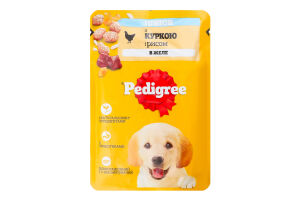 Корм консервований повнораціонний для цуценят З куркою в желе Junior Pedigree д/п 100г