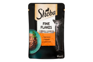 Корм консервированный полнорационный для взрослых котов с индейкой в желе Нежные кусочки Sheba д/п 85г