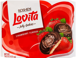 Печенье сдобное с желейной начинкой Клубника Jelly Cookies Lovita Roshen м/у 420г