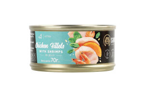 Корм д/кошенят Куряче філе з креветками в желе 70г ж/б Savory