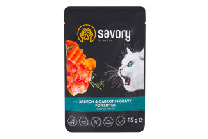 Корм д/кошенят шматочки з лососем та морквою в соусі 85г пауч Сейворі