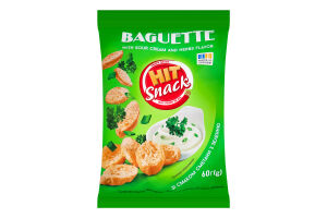 Сухарики хрусткі оригінальні зі смаком сметани з зеленню Багет Hit snack м/у 60г