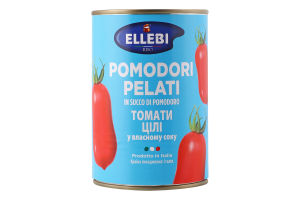 Томати чищені цілі пастеризовані Ellebi з/б 400г
