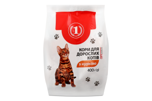 Корм сухий повнораційний для дорослих котів з куркою ТМ "1" м/у 400г