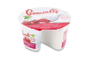 Сир кисломолочний зернистий з наповнювачем Вишня 7% 150г стакан Преміалле