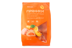 Пряники заварні глазуровані з начинкою Зі смаком абрикоса Novus м/у 300г