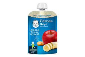 Пюре фруктово-овощное для детей от 6мес пастеризованное Яблоко-банан-морковь Gerber д/п 150г