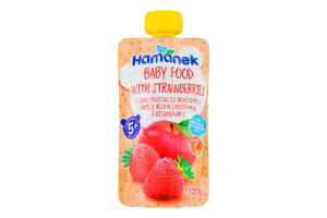 Пюре для детей от 5мес гомогенизированное стерилизованное из яблок и клубники с витамином С Hamanek д/п 120г