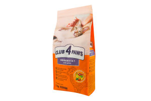 Корм сухой полнорационный для взрослых котов живущих в помещении С ягненком 4в1 Premium Club 4 Paws м/у 2кг