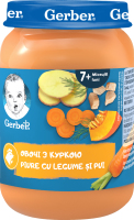 Пюре овоще-мясное для детей от 7мес с кусочками стерилизованное Овощи с курицей Gerber с/б 190г