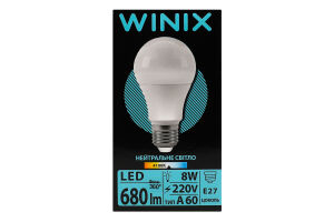 Лампа нейтральне світло A60 8W E27 4100K LED Winix 1шт