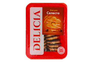 Печенье сдобное с декором и молочной глазурью Селеста Delicia лоток 0.25кг