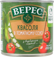 Квасоля в томатному соусі стерилізована Верес з/б 400г