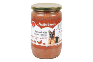 Корм консервированный для собак Готовый обед с курицей и судаком Классическая серия Леопольд с/б 670г