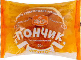 Пончик з наповнювачем фруктовим з ароматом пастеризованим для кондитерських виробів з цукром Абрикос Рум'янець м/у 55г