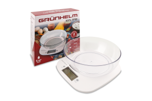 Ваги кухонні білі з чашою до 5кг Grunhelm