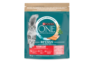 Корм сухой полнорационный для взрослых стерилизованных котов с высоким содержанием лосося Sterilcat Purina One д/п 750г