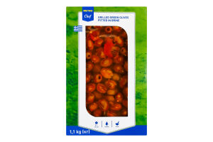 Оливки зеленые без косточек обжаренные на гриле в маринаде с овощами и пряностями пастеризованные Metro Chef лоток 1.1кг