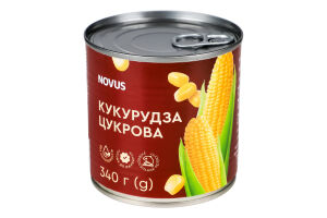 Кукуруза сахарная консервированная из целых зерен Novus в/с ж/б 340г