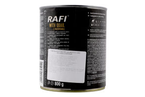 Корм д/собак з перепілкою 800г ж/б Рафі