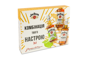 Набор Виски 0.2л 40% бурбон White + Ликер 0.2л 32.5% крепкий Honey + Ликер 0.2л 32.5% крепкий Apple Jim Beam к/у 3шт