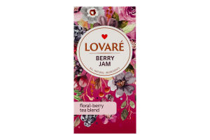 Бленд чаю квіткового та ягідного з пелюстками квітів та ароматом малини, смородини Ягідний десерт Lovare к/у 24х1.5г