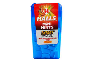 Цукерки з вітаміном B6 та екстрактом гуарани без цукру Манго-апельсиновий твіст Energy Mini Mints Halls п/у 12.5г