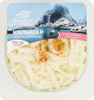 Кальмар соленый полоски в масле с чесночной посыпкой Fish Port лоток 0.17кг